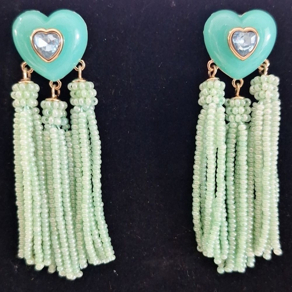 Heart-Shaped Green Beaded Earrings